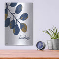 'Kindness Navy Gold Leaves' by Cindy Jacobs – Metal Wall Art, 12x16 room view