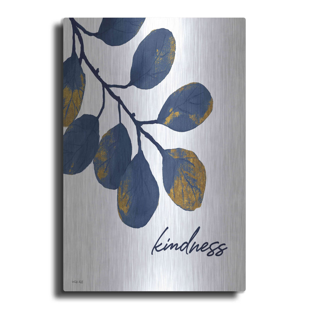 'Kindness Navy Gold Leaves' by Cindy Jacobs – Metal Wall Art