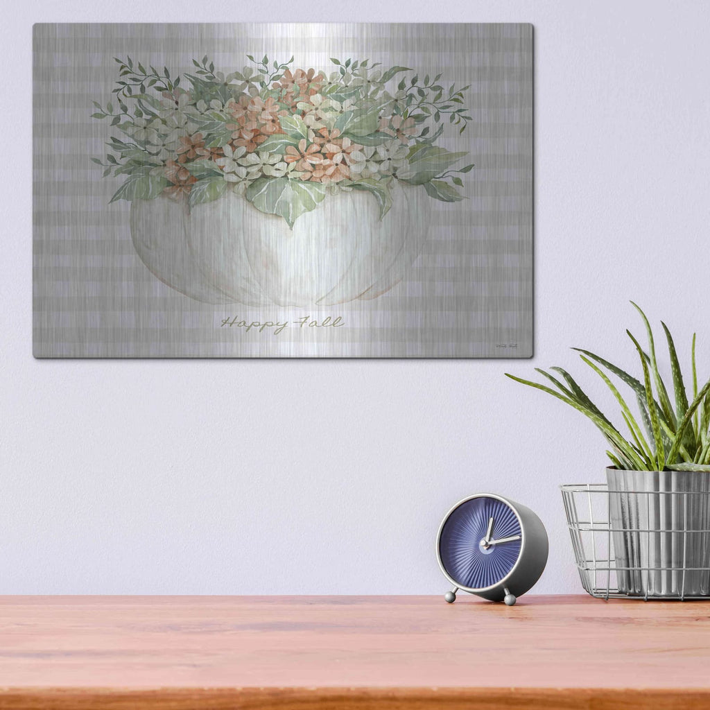 'Happy Fall Pumpkin Floral' by Cindy Jacobs – Metal Wall Art, 16x12 room view