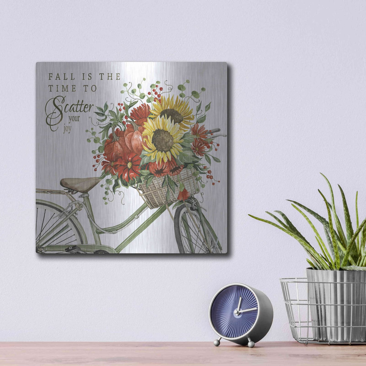 'Fall Is The Time To Scatter Your Joy' by Cindy Jacobs – Metal Wall Art, 12x12 room view