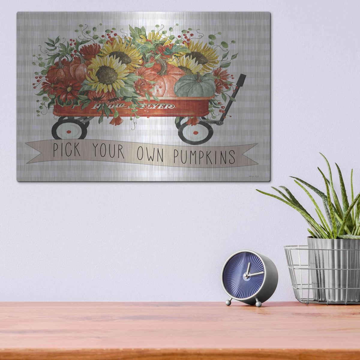 'Pick Your Own Pumpkins Wagon' by Cindy Jacobs – Metal Wall Art, 16x12 room view
