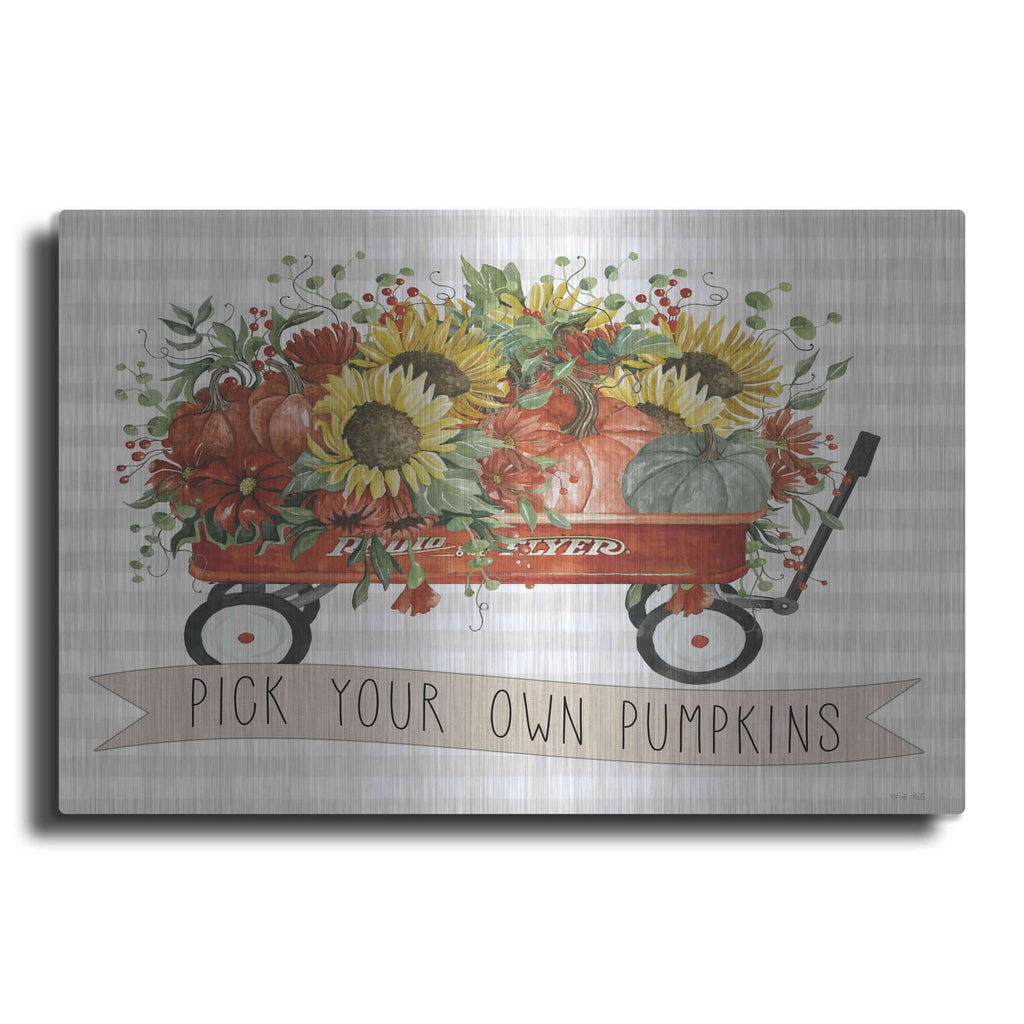 'Pick Your Own Pumpkins Wagon' by Cindy Jacobs – Metal Wall Art