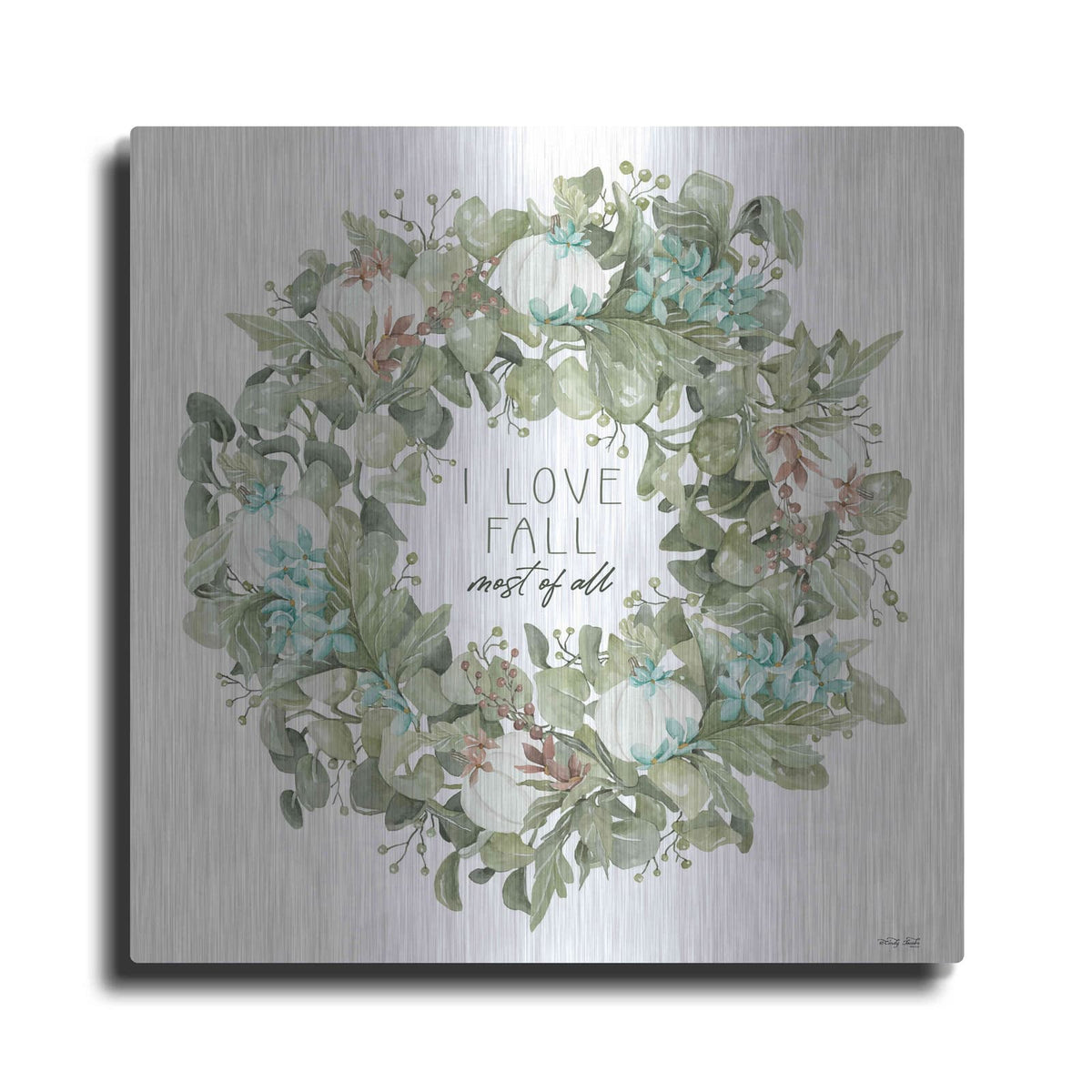 'I Love Fall Wreath' by Cindy Jacobs – Metal Wall Art