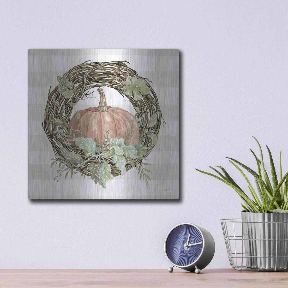 'Pumpkin Wreath II' by Cindy Jacobs – Metal Wall Art, 12x12 room view