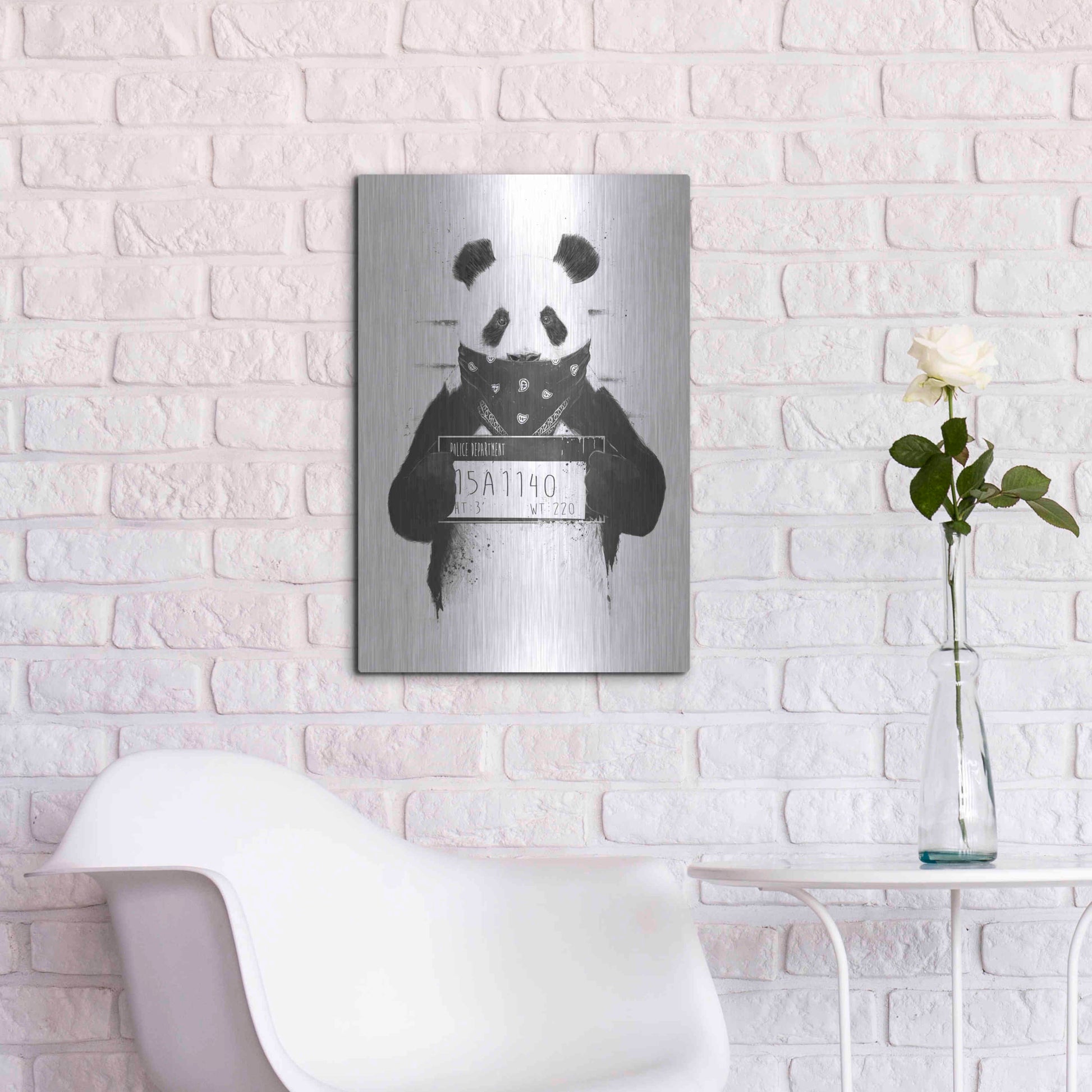 Luxe Metal Art 'Bad Panda' by Balazs Solti, Metal Wall Art,16x24