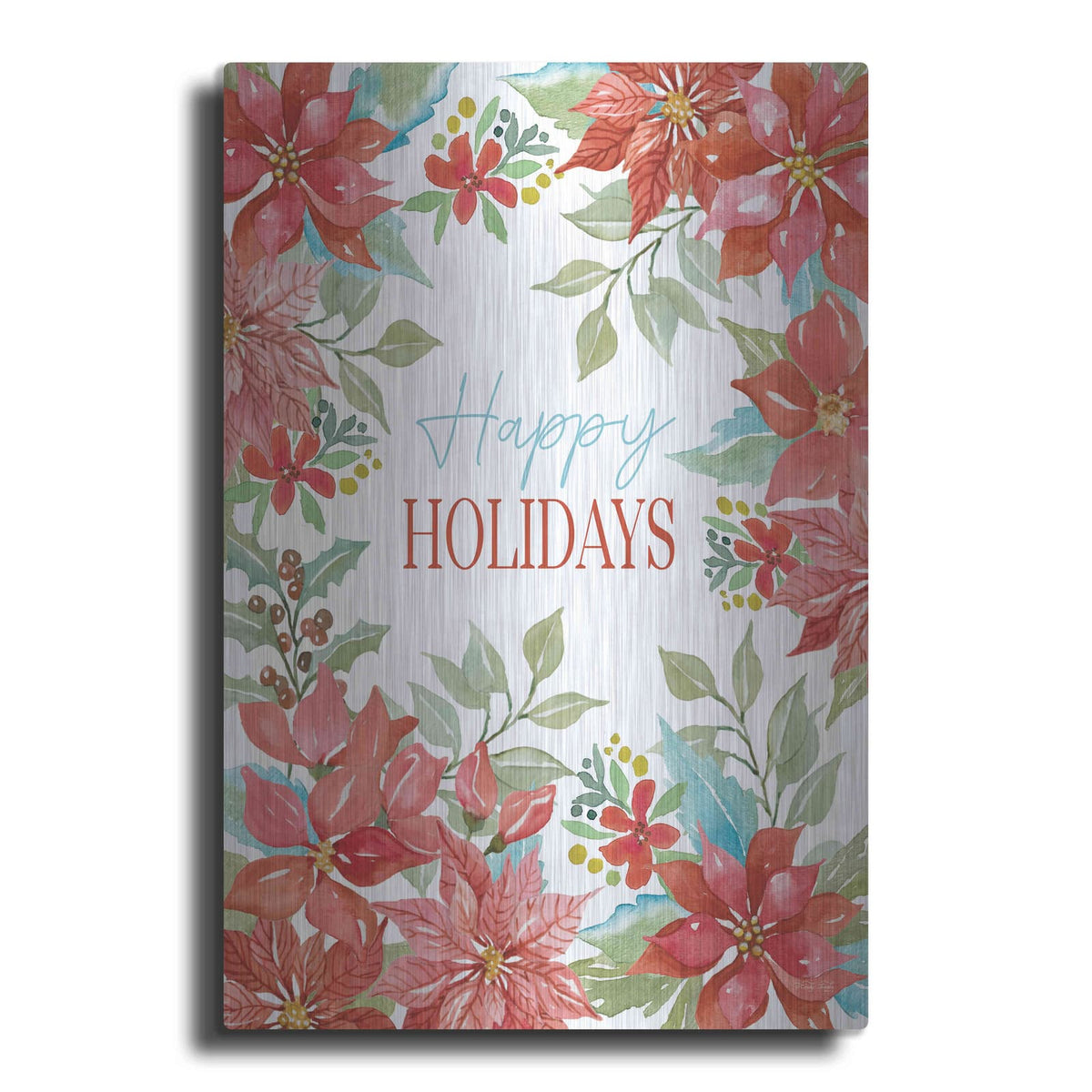'Happy Holidays Poinsettias' by Cindy Jacobs – Metal Wall Art