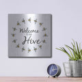 'Welcome To Our Hive' by Deb Strain – Metal Wall Art, 12x12 room view