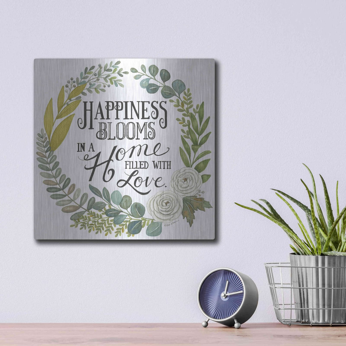 'Happiness Blooms' by Deb Strain – Metal Wall Art, 12x12 room view