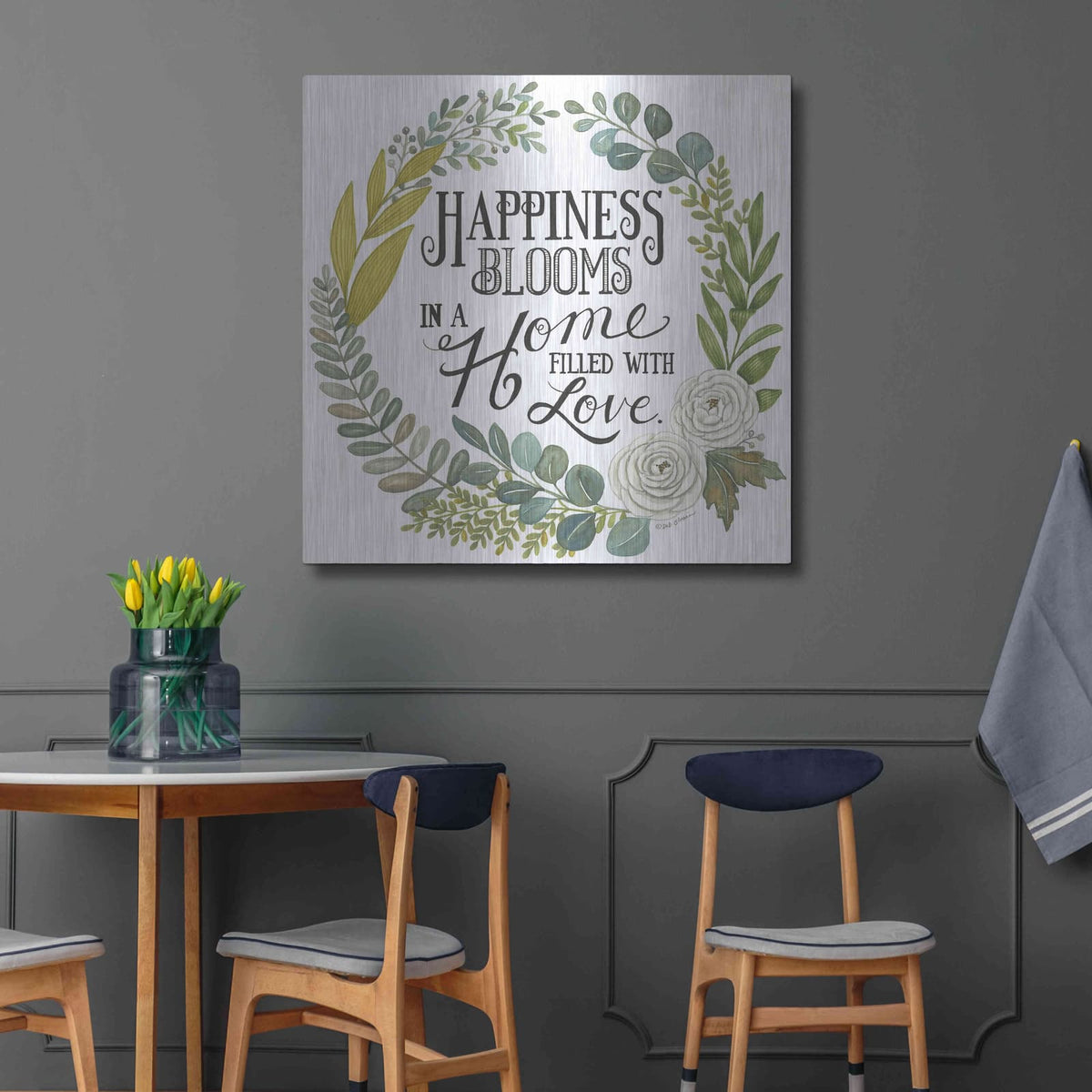 'Happiness Blooms' by Deb Strain – Metal Wall Art, 36x36 room view