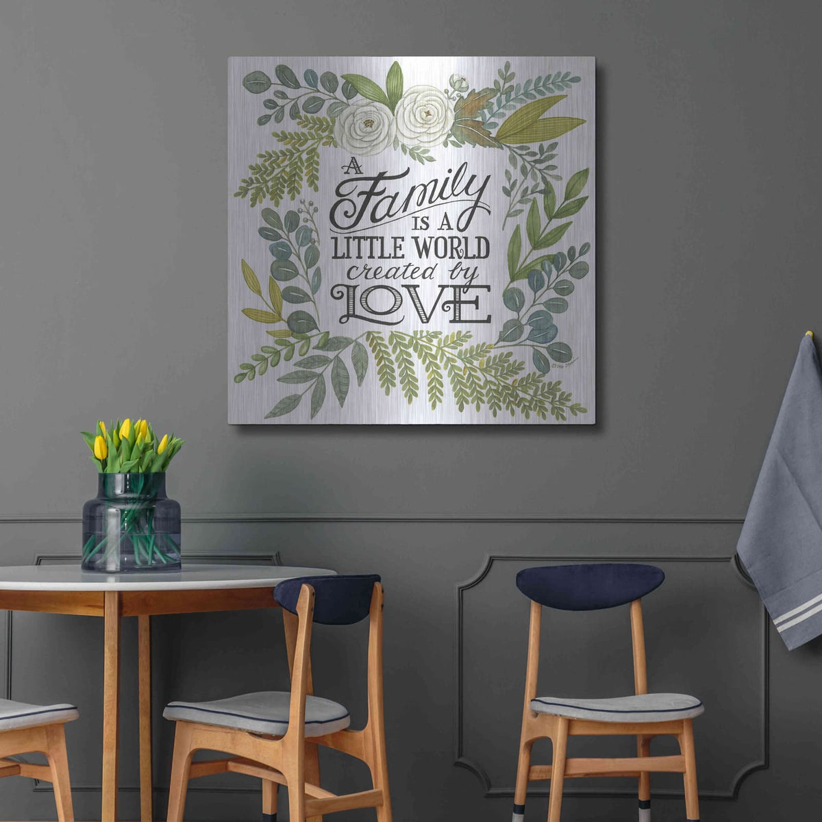 'A Family Is A Little World' by Deb Strain – Metal Wall Art, 36x36 room view