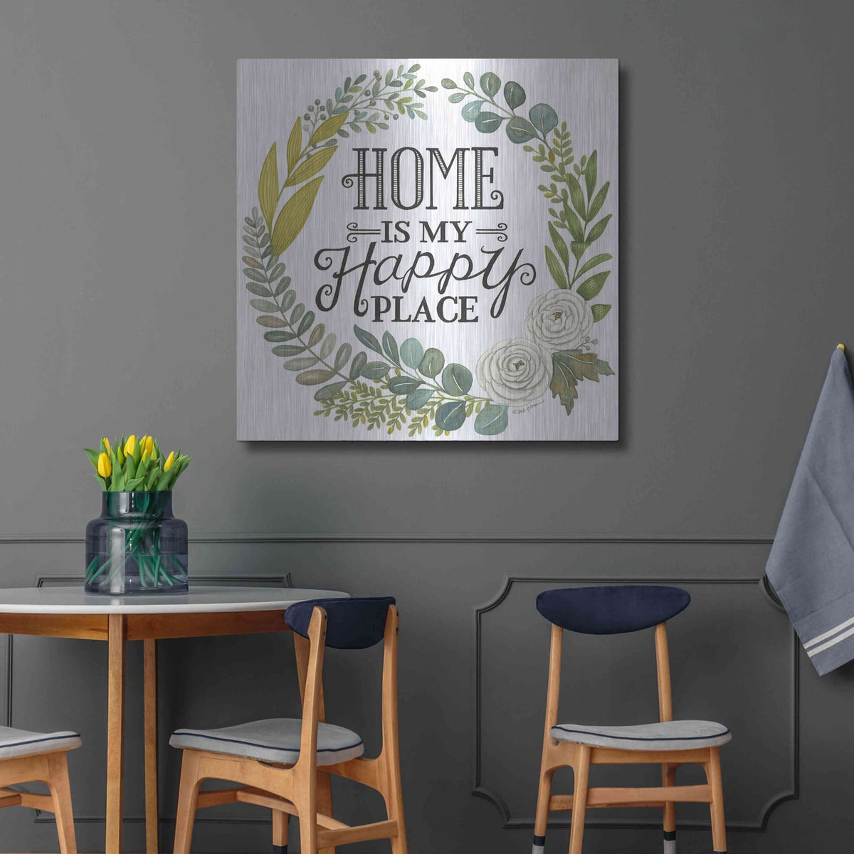 'Home Is My Happy Place' by Deb Strain – Metal Wall Art, 36x36 room view