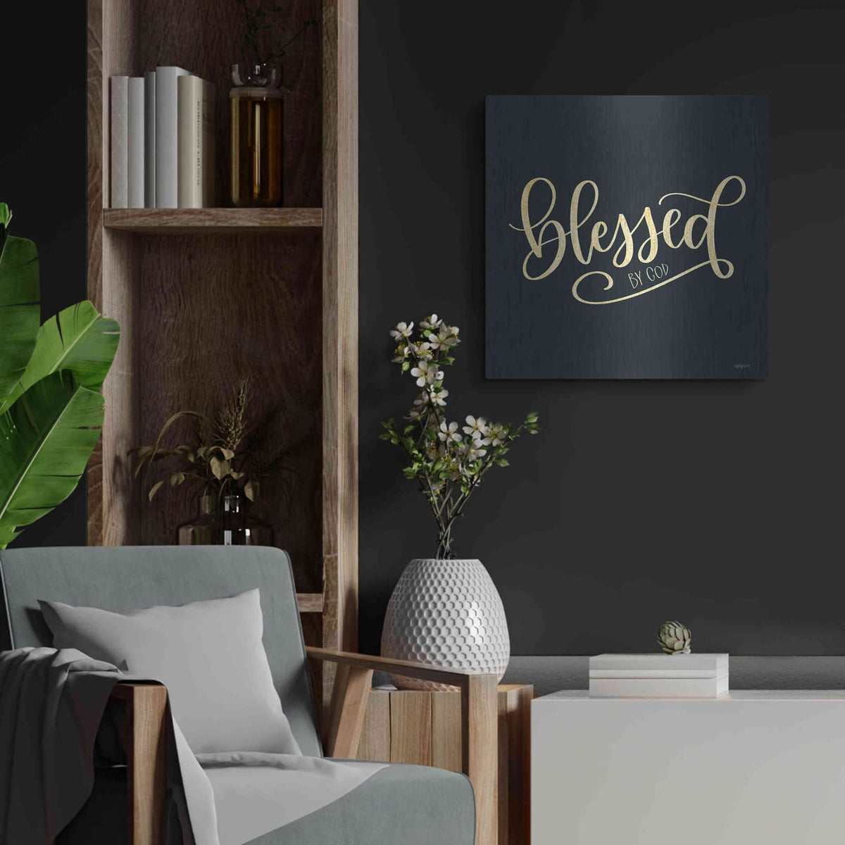 'Blessed by God' by Imperfect Dust – Metal Wall Art, 24x24 room view