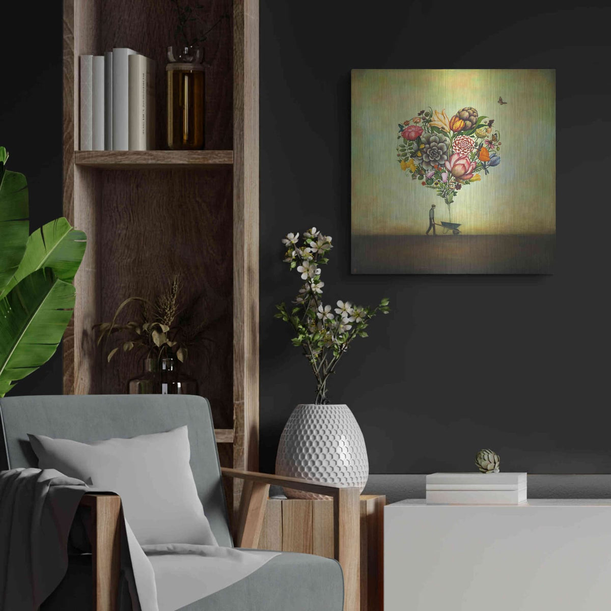 'Big Heart Botany' by Duy Huynh – Metal Wall Art, 24x24 room view