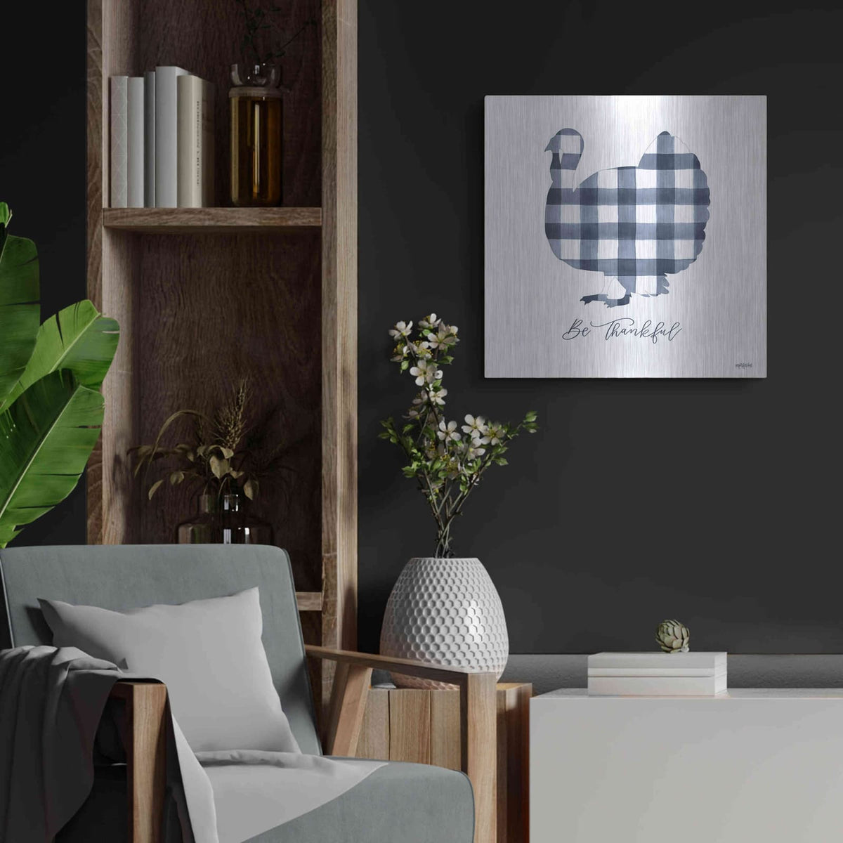 'Be Thankful Turkey' by Imperfect Dust – Metal Wall Art, 24x24 room view