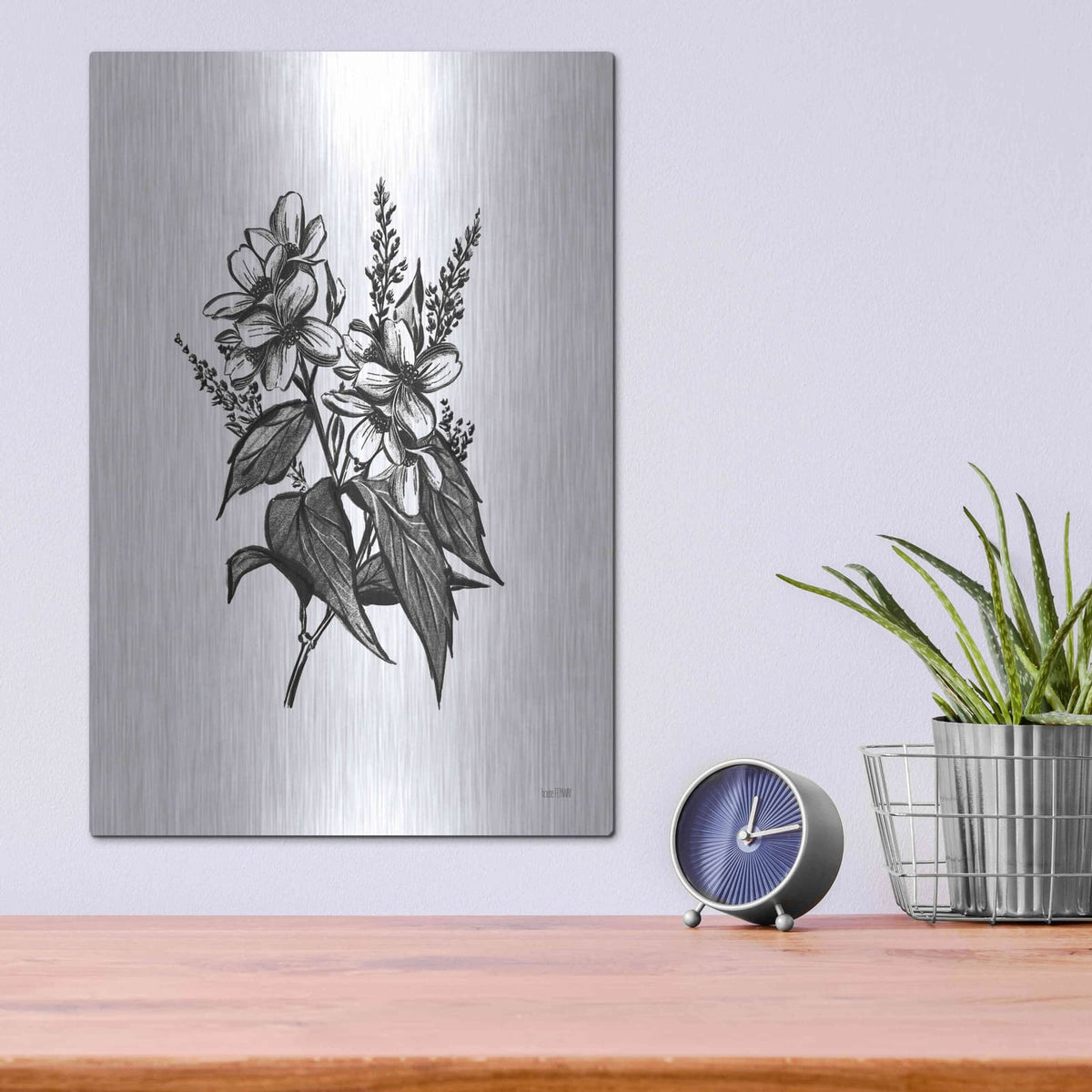 'Pen And Ink Wildflower I' by House Fenway – Metal Wall Art, 12x16 room view