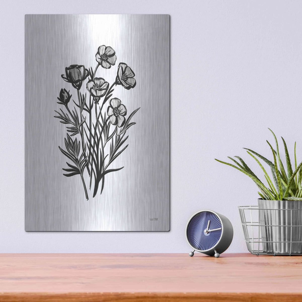 'Pen And Ink Wildflower II' by House Fenway – Metal Wall Art, 12x16 room view