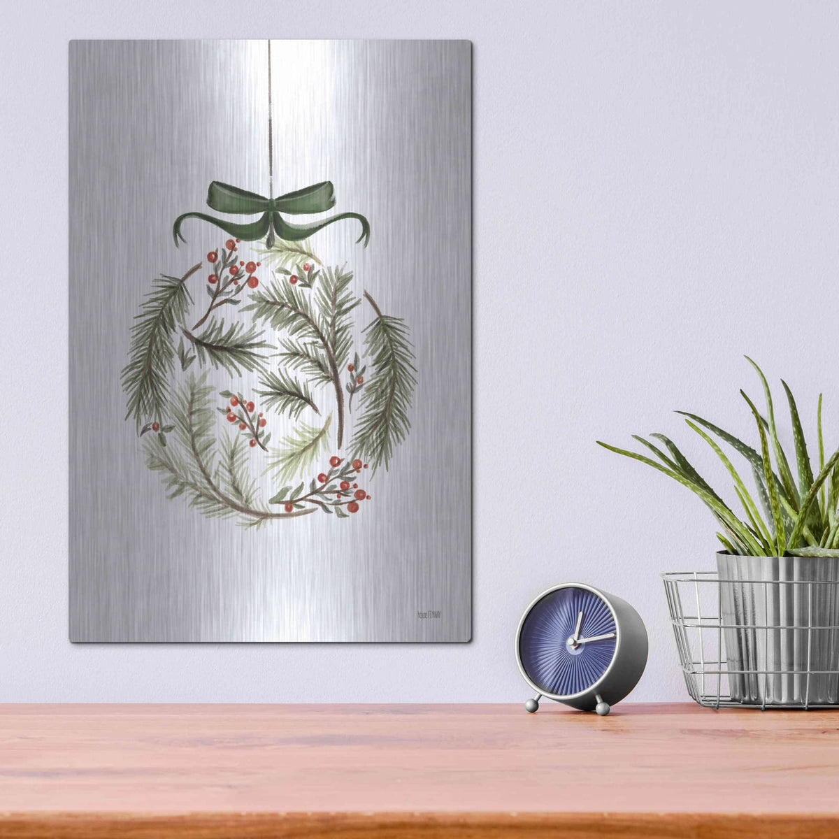'Evergreen Ornament II' by House Fenway – Metal Wall Art, 12x16 room view