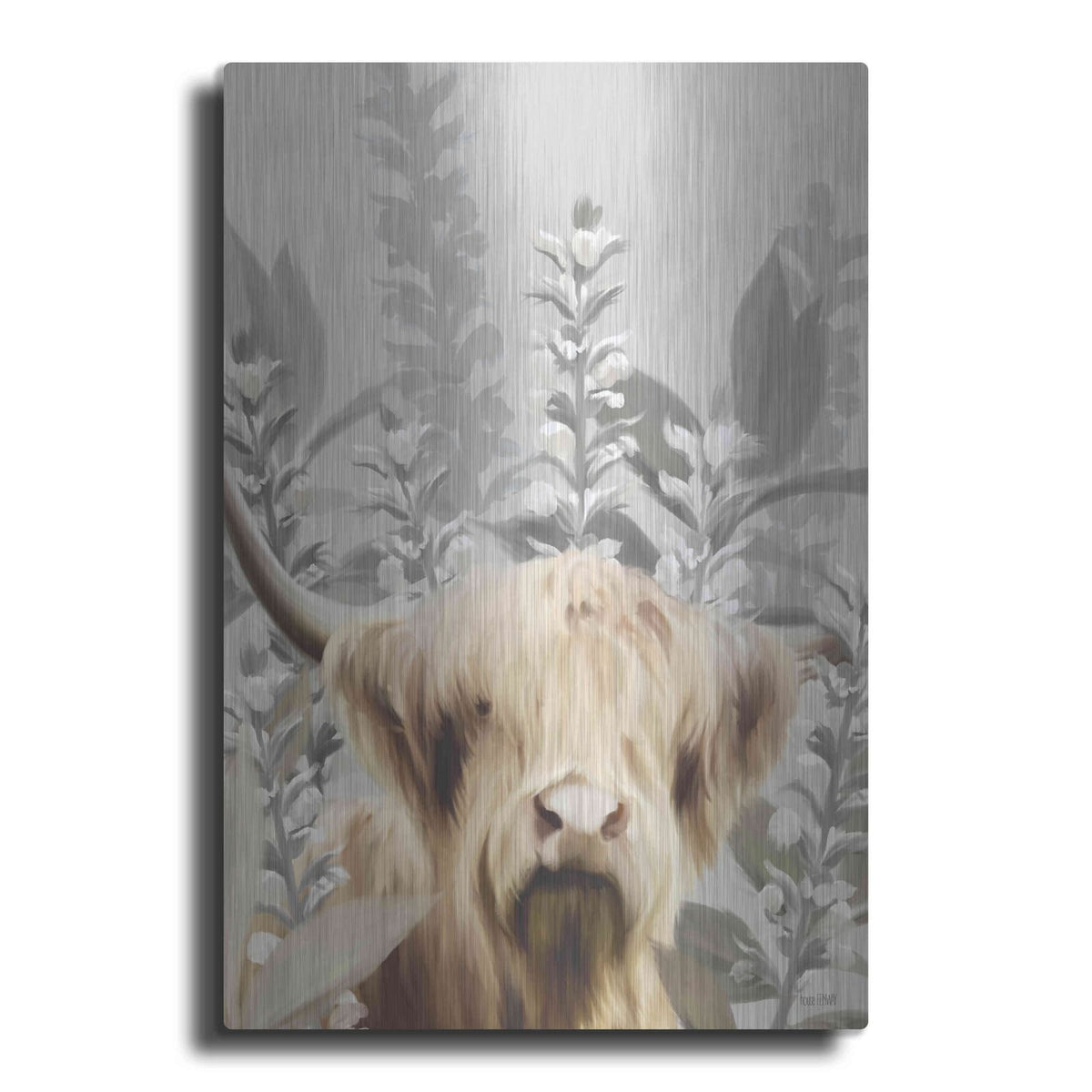 'Hairy Highland In The Field' by House Fenway – Metal Wall Art