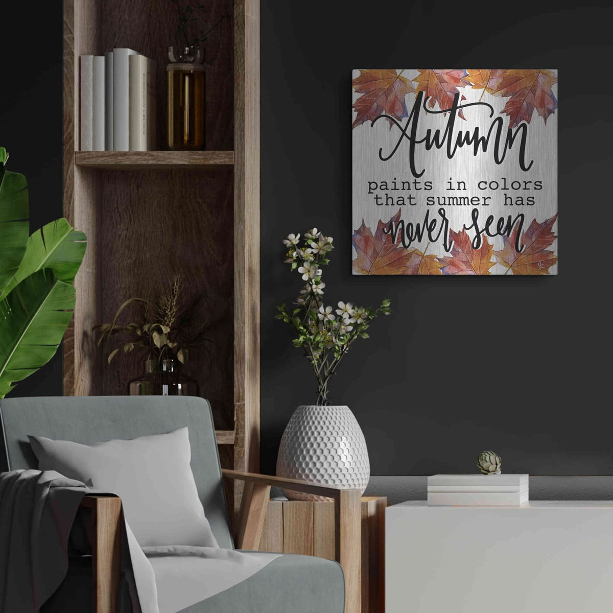 'Autumn Paints In Colors' by Fearfully Made – Metal Wall Art, 24x24 room view