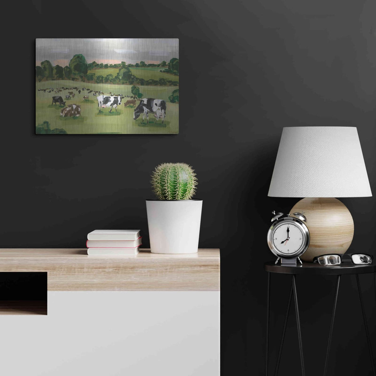 'Abstract Field Of Cows' by Hollihocks Art – Metal Wall Art, 24x16 room view