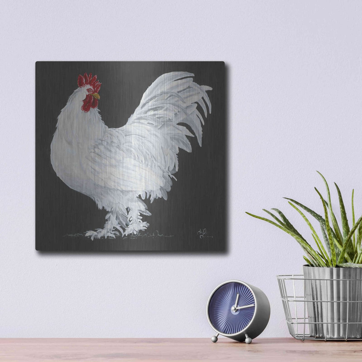 'Rooster' by Hollihocks Art – Metal Wall Art, 12x12 room view