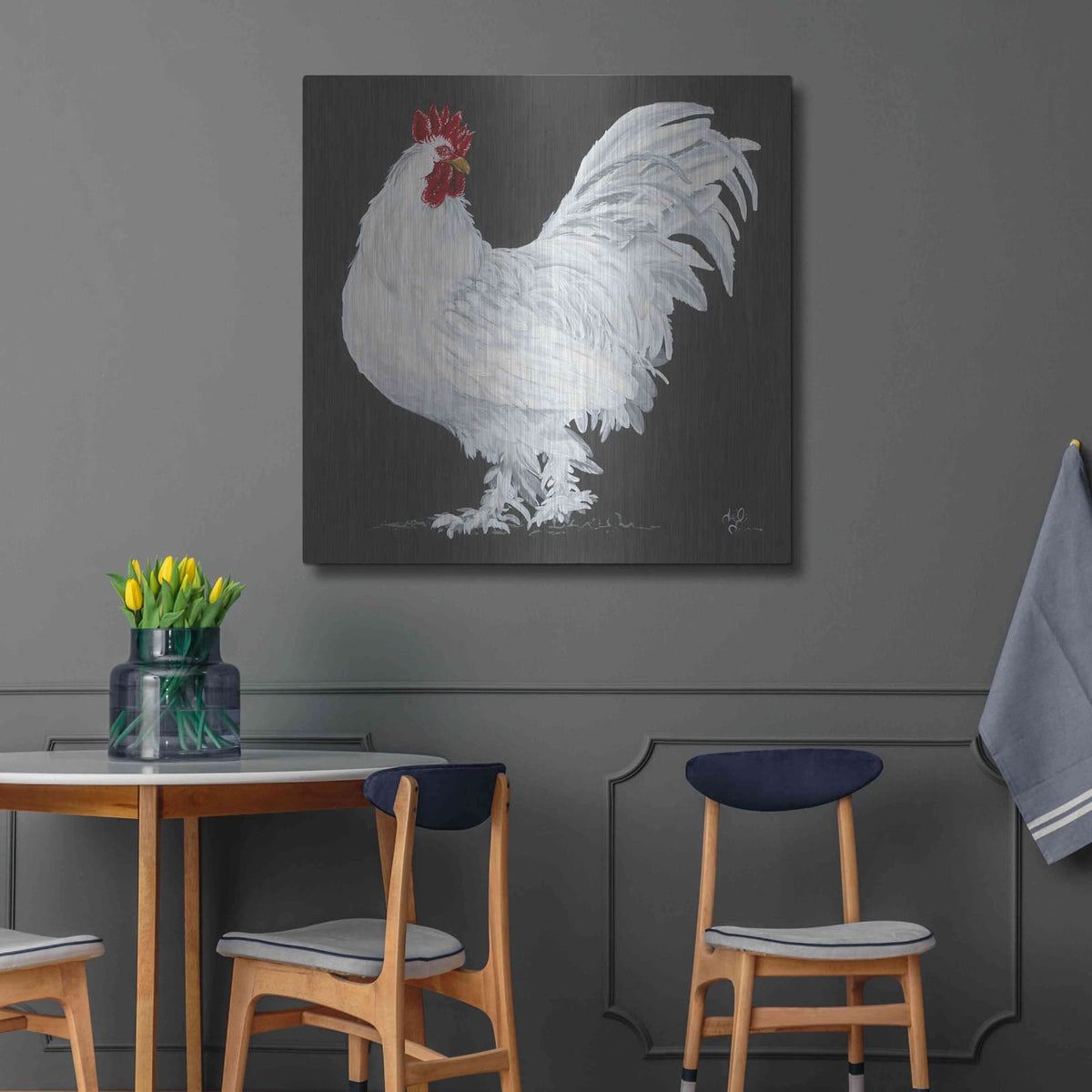 'Rooster' by Hollihocks Art – Metal Wall Art, 36x36 room view