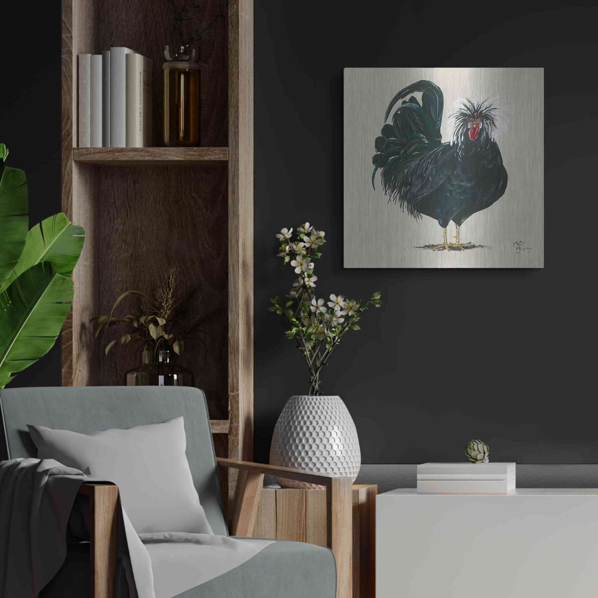 'Chicken' by Hollihocks Art – Metal Wall Art, 24x24 room view