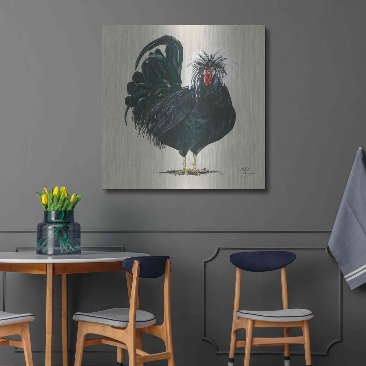 'Chicken' by Hollihocks Art – Metal Wall Art, 36x36 room view