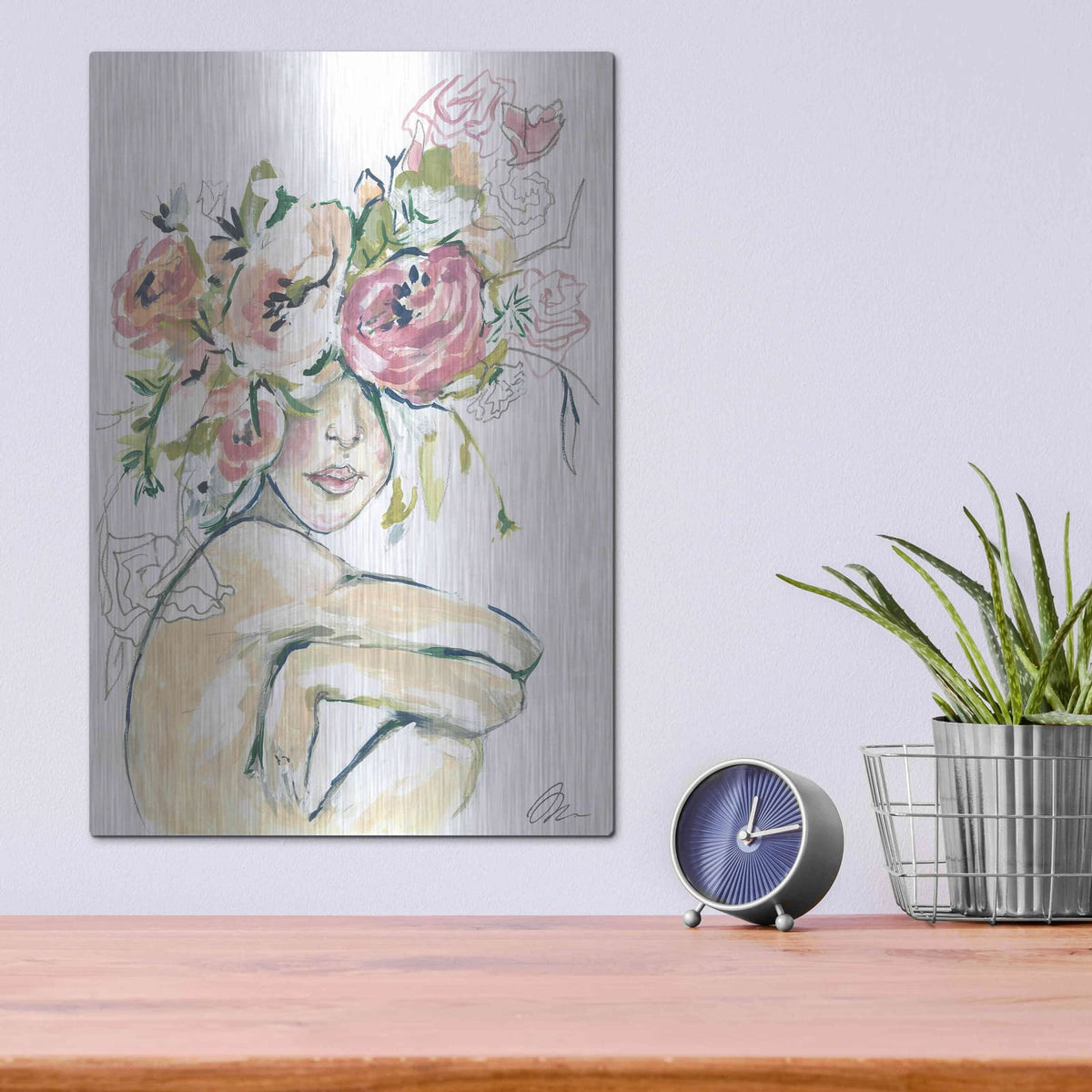 'Floral Woman' by Jessica Mingo – Metal Wall Art, 12x16 room view