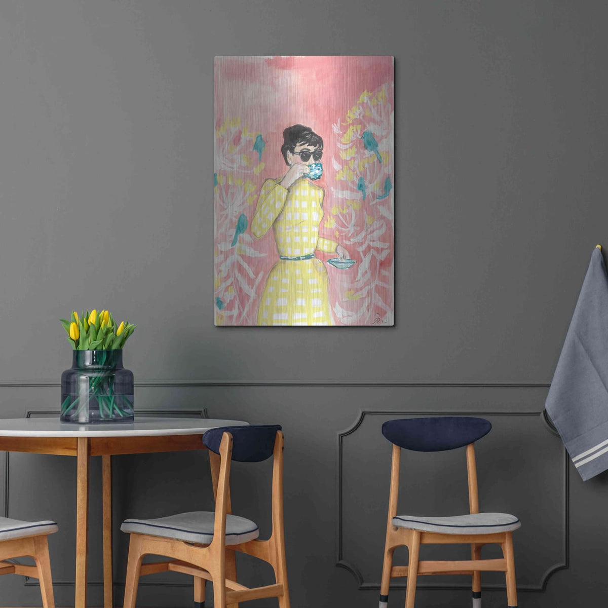 'Coffee In The Aviary' by Jessica Mingo – Metal Wall Art, 24x36 room view