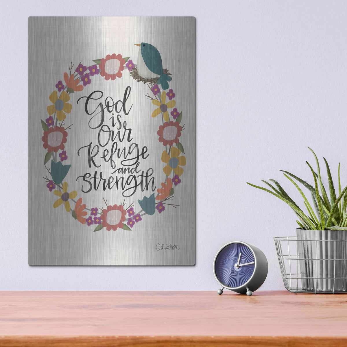 'God Is Our Refuge' by Lisa Larson – Metal Wall Art, 12x16 room view