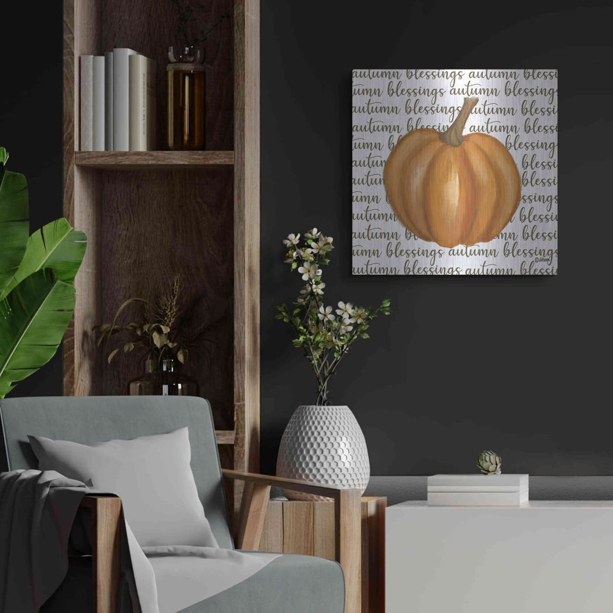 'Autumn Blessings' by Lisa Larson – Metal Wall Art, 24x24 room view