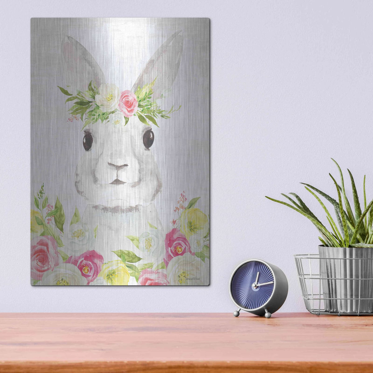 'Spring Bunny' by Lettered & Lined – Metal Wall Art, 12x16 room view