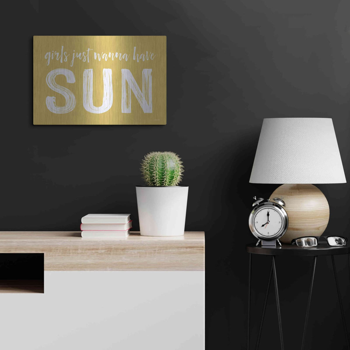'Girls Just Wanna Have Sun' by Lettered & Lined – Metal Wall Art, 24x16 room view
