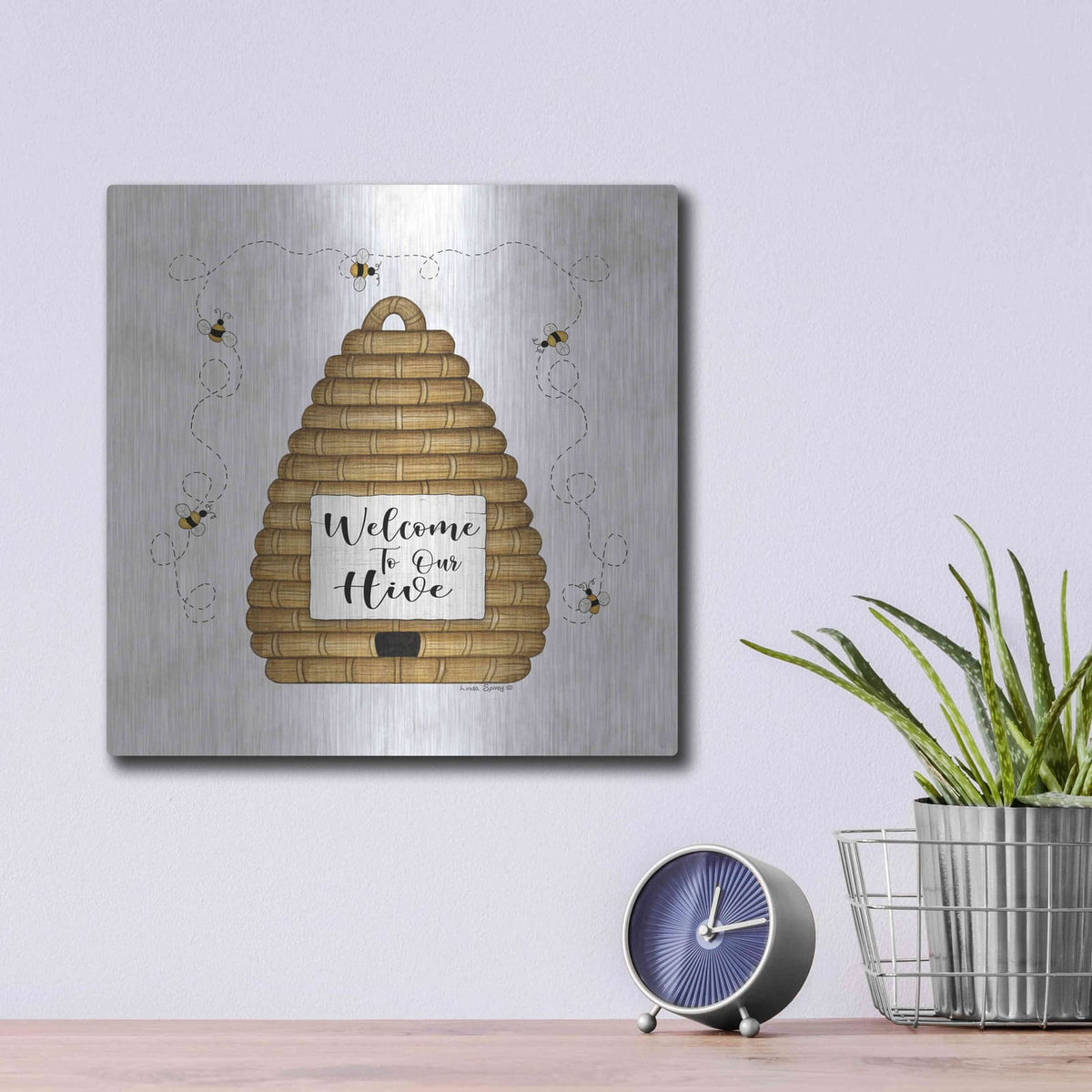 'Welcome to Our Hive' by Linda Spivey – Metal Wall Art, 12x12 room view