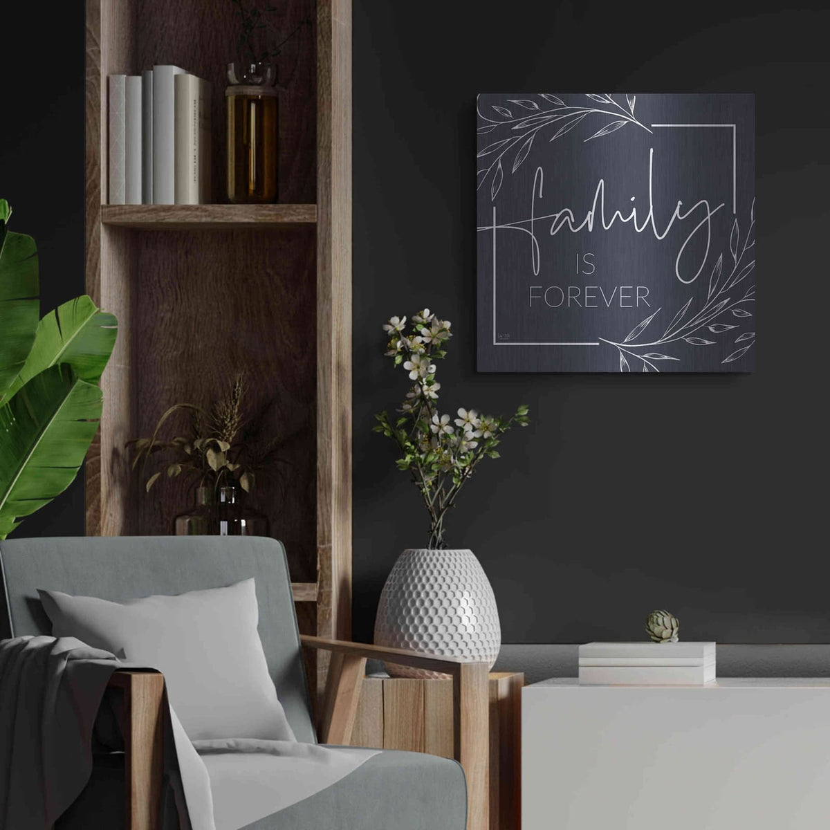 'Family is Forever' by Lux + Me – Metal Wall Art, 24x24 room view