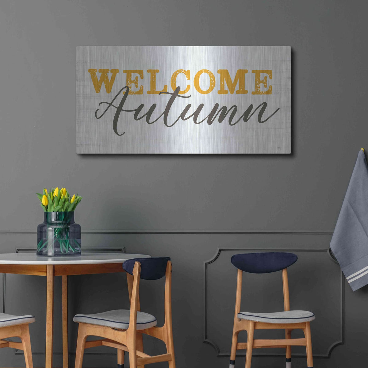'Welcome Autumn' by Lux + Me – Metal Wall Art, 48x24 room view