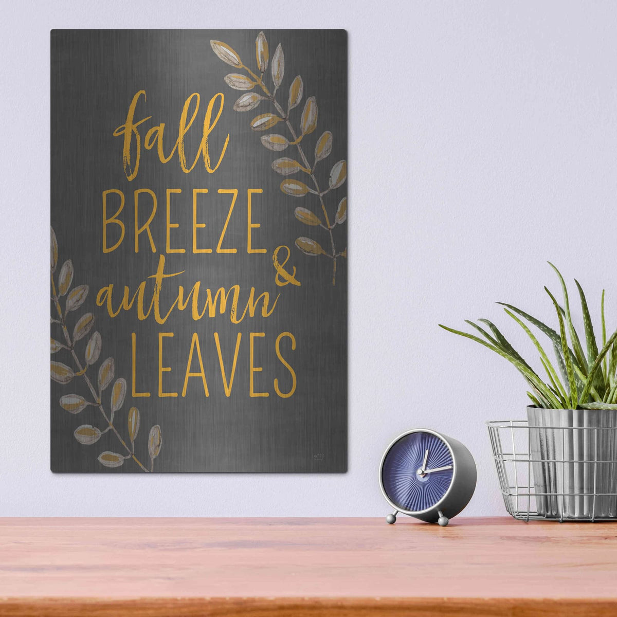 'Fall Breeze & Autumn Leaves' by Lux + Me – Metal Wall Art, 12x16 room view