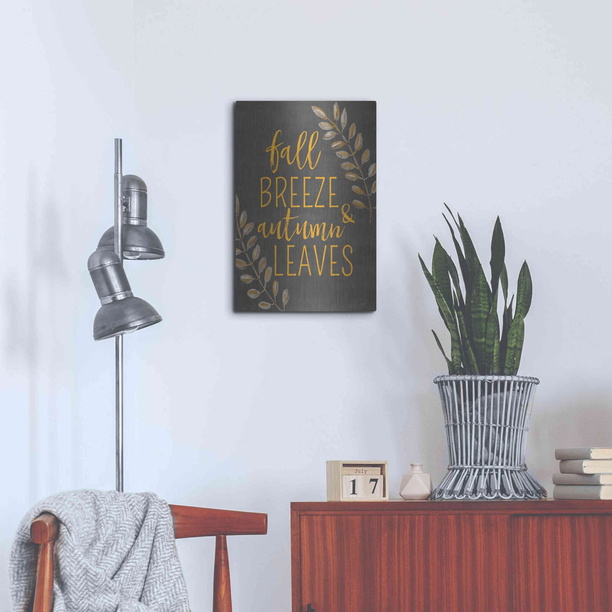 'Fall Breeze & Autumn Leaves' by Lux + Me – Metal Wall Art, 16x24 room view