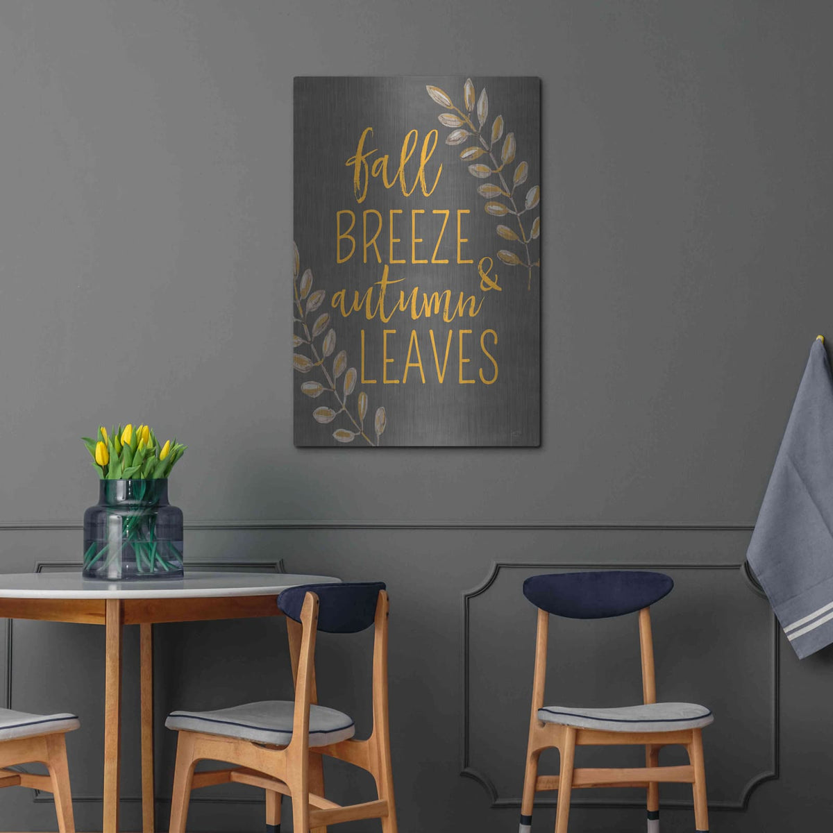 'Fall Breeze & Autumn Leaves' by Lux + Me – Metal Wall Art, 24x36 room view