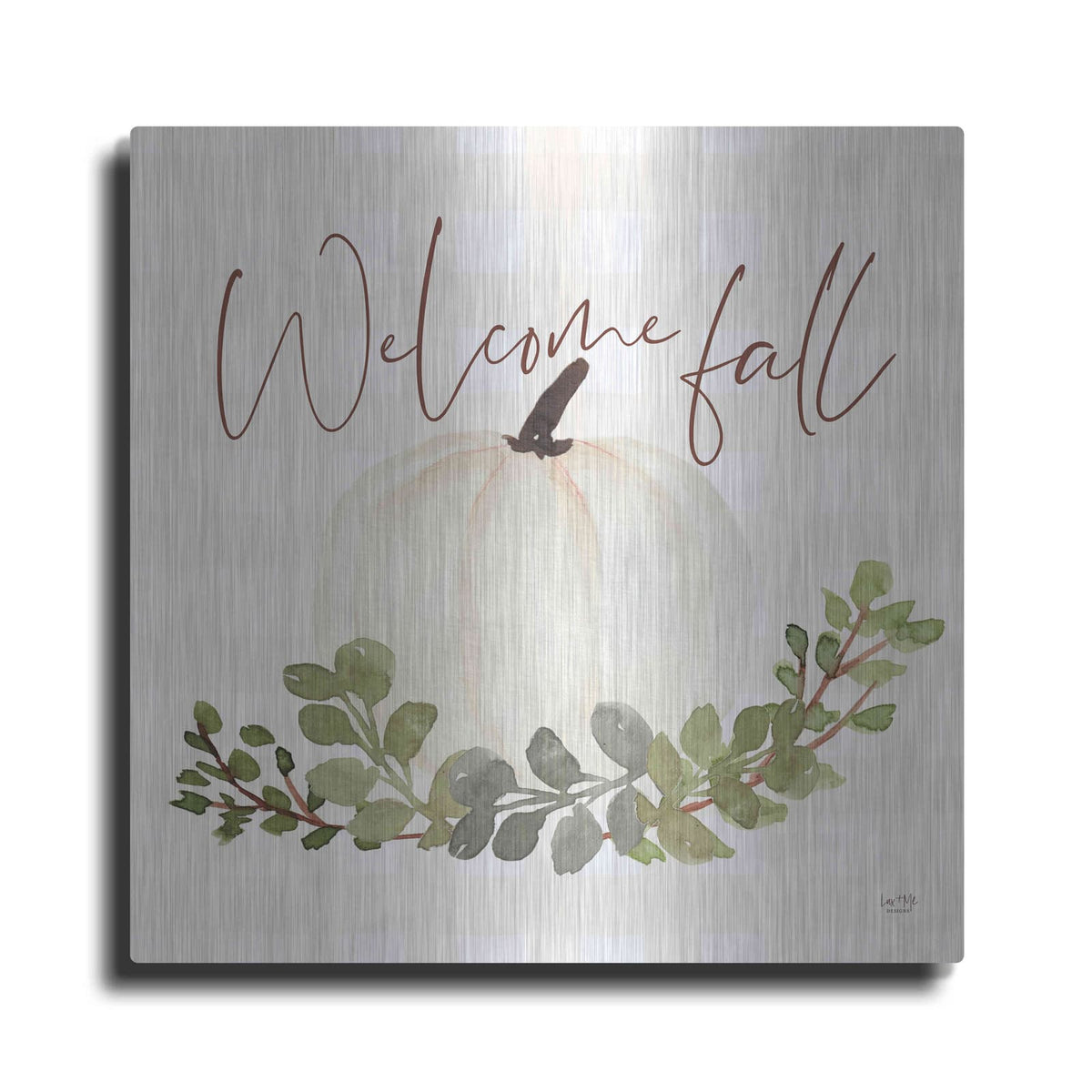 'Welcome Fall Pumpkin' by Lux + Me – Metal Wall Art