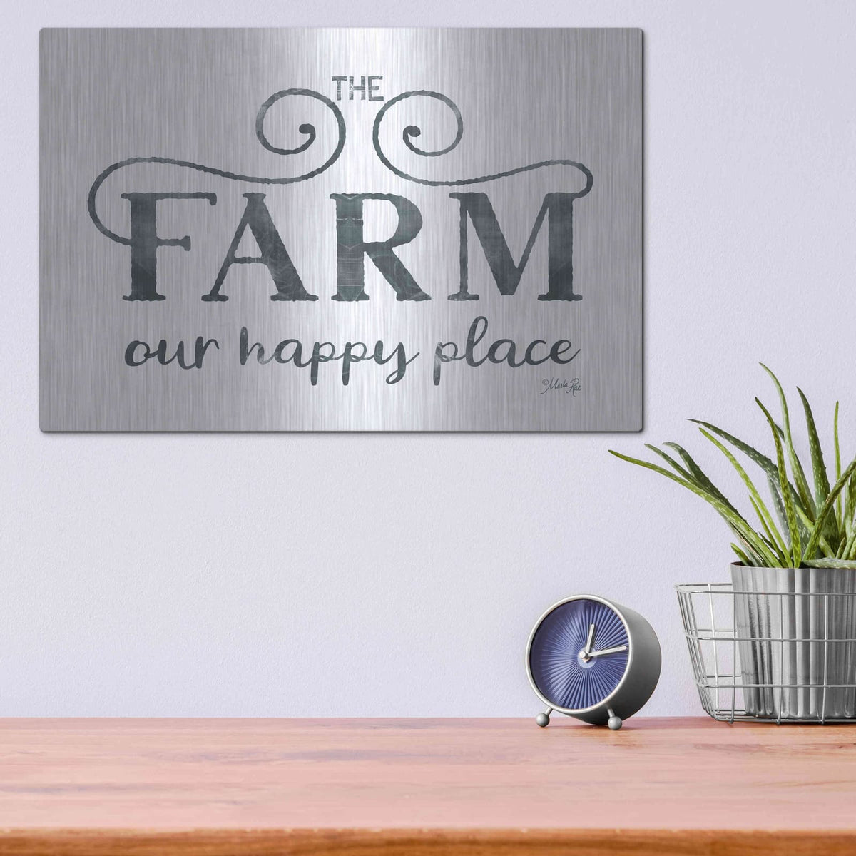 'The Farm - Our Happy Place' by Marla Rae – Metal Wall Art, 16x12 room view