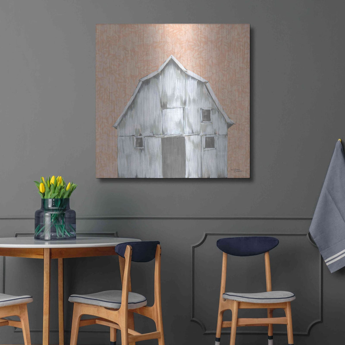 'Peaches & Cream Barn' by Michele Norman – Metal Wall Art, 36x36 room view