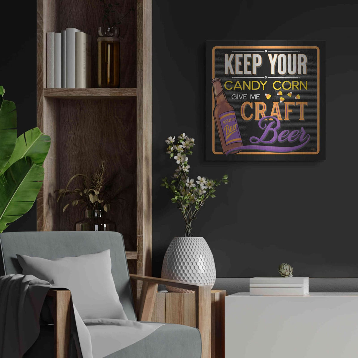 'Keep Your Candy Corn' by Mollie B Art – Metal Wall Art, 24x24 room view