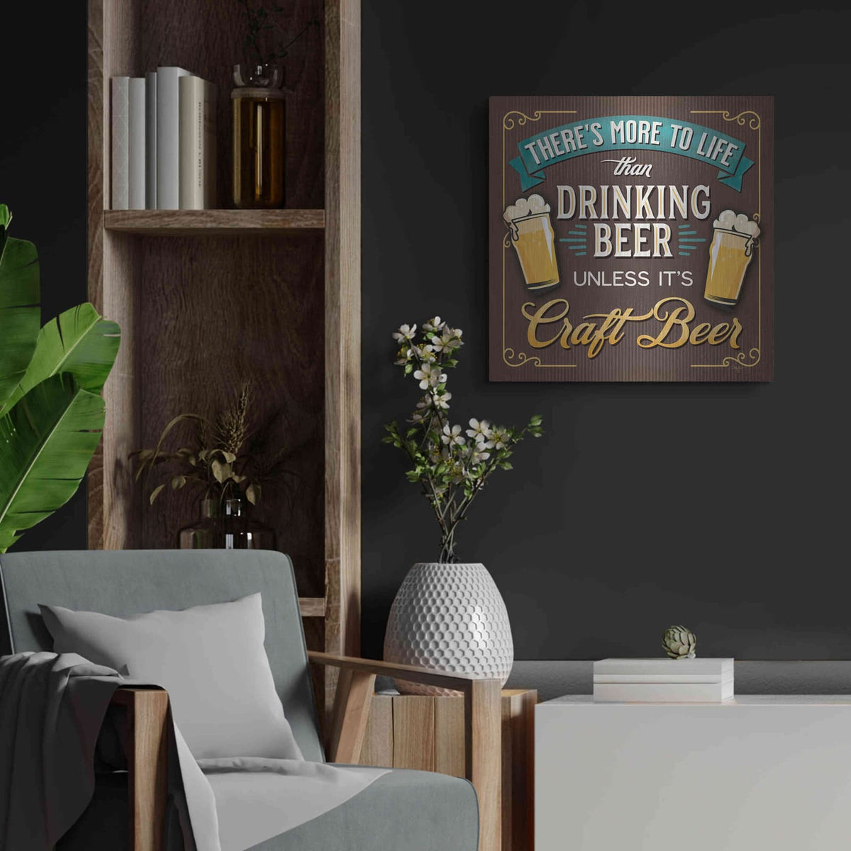 'There's More to Life than Drinking Beer' by Mollie B Art – Metal Wall Art, 24x24 room view