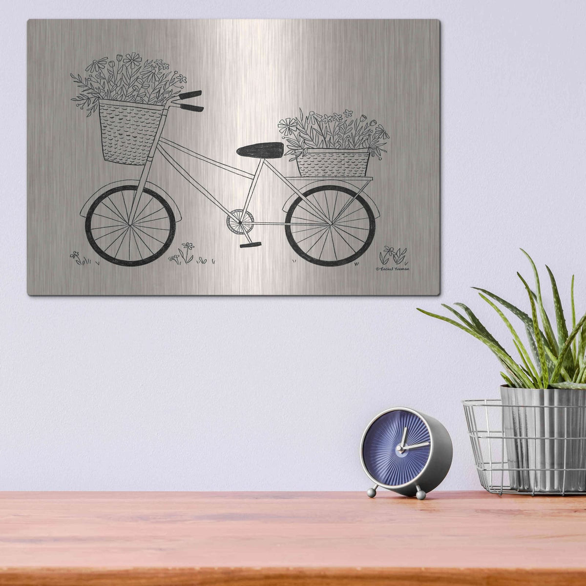 'Spring Flower Bike Sketch' by Rachel Nieman – Metal Wall Art, 16x12 room view