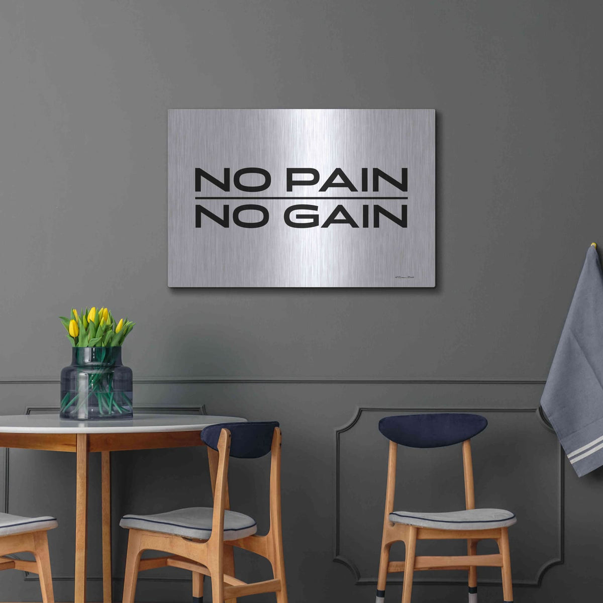 'No Pain, No Gain' by Susan Ball – Metal Wall Art, 36x24 room view