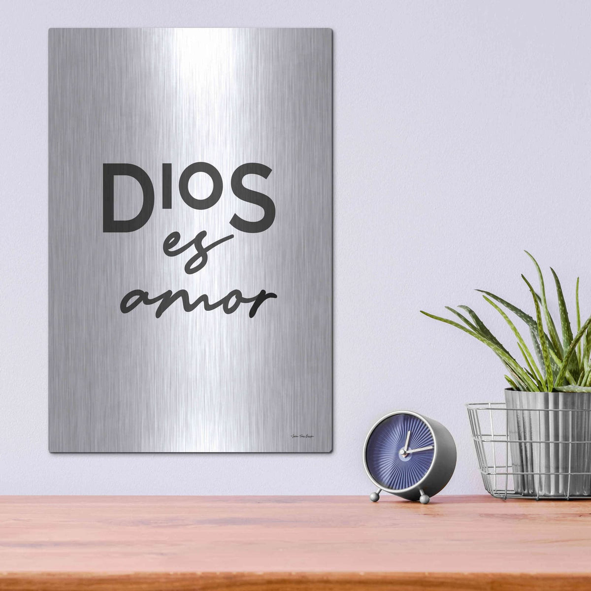 'God is Love - Spanish' by Seven Trees Design – Metal Wall Art, 12x16 room view