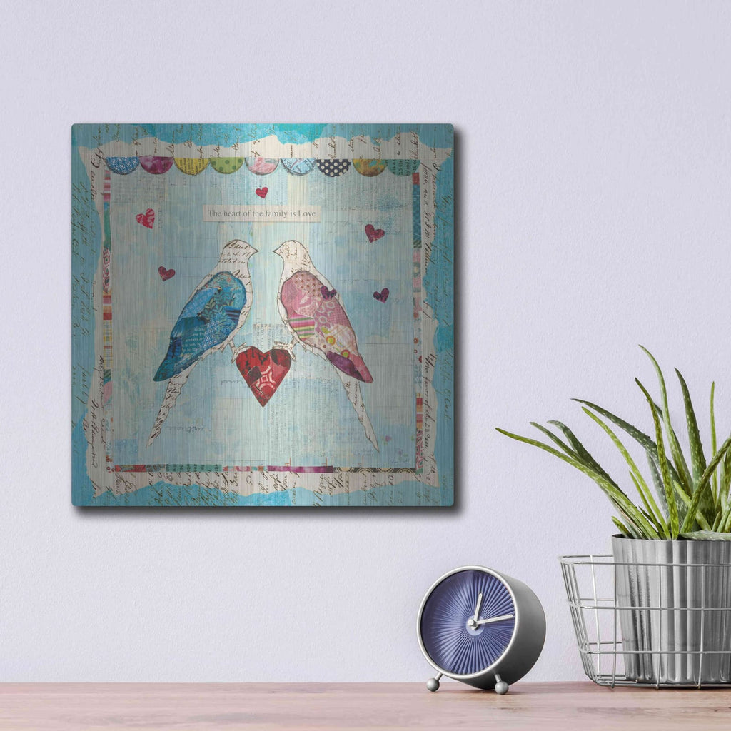 'Love Birds Square' by Courtney Prahl – Metal Wall Art, 12x12 room view