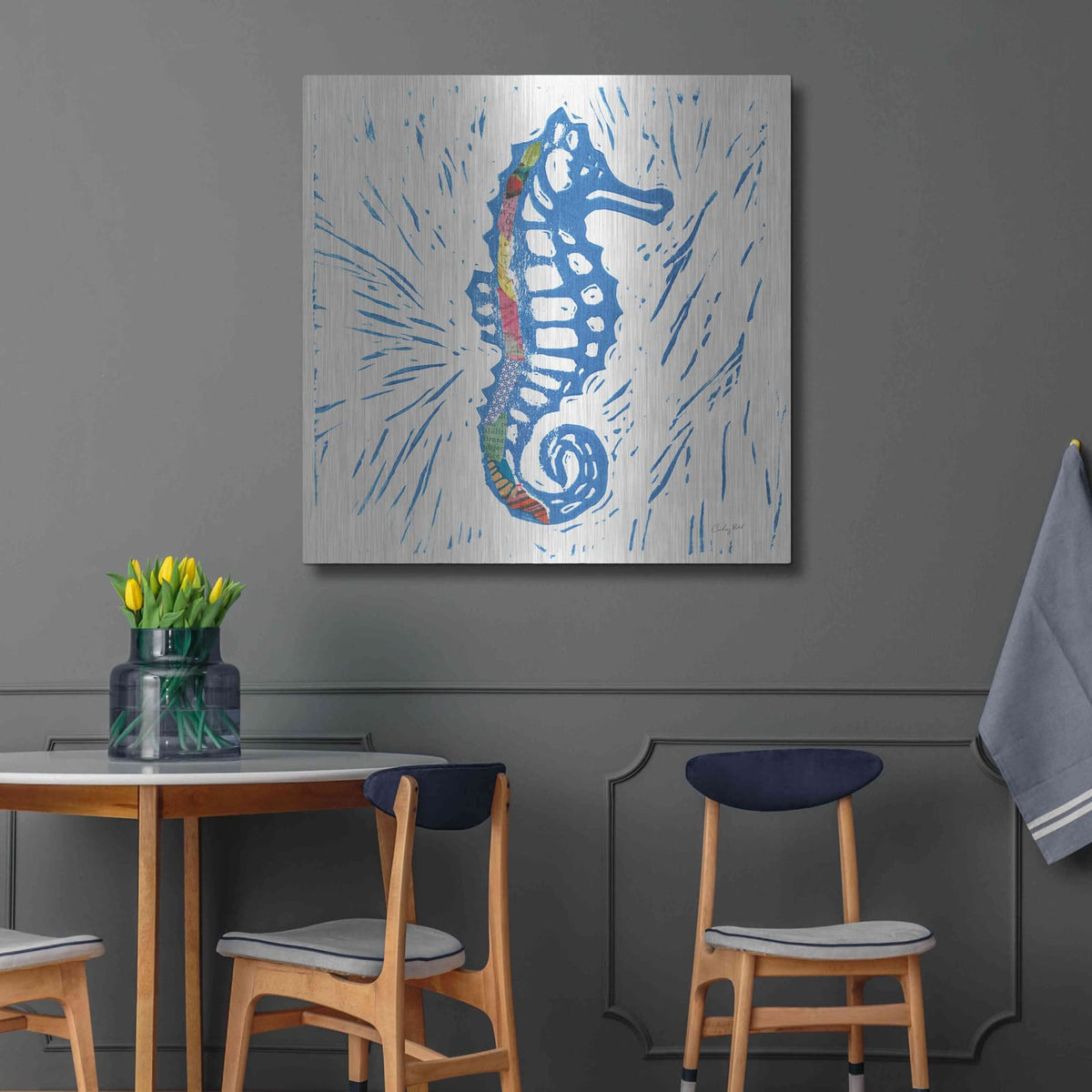 'Sea Creature Sea Horse Color' by Courtney Prahl – Metal Wall Art, 36x36 room view